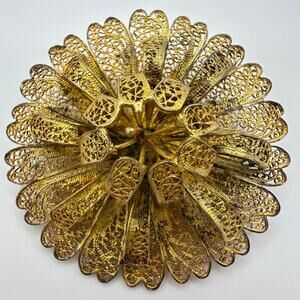 Antique 800 silver gold vermeil filigree large 3D flower brooch signed 16.68g